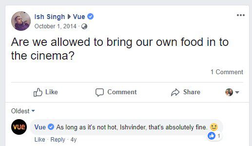 Vue Confirming You Can Bring In Outside Food Into Their Cinema